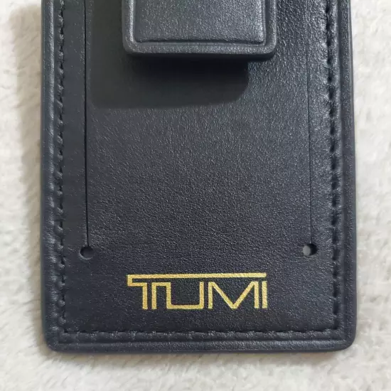 New Tumi Black Leather Luggage Name Tag with Gold-Tone Buckle