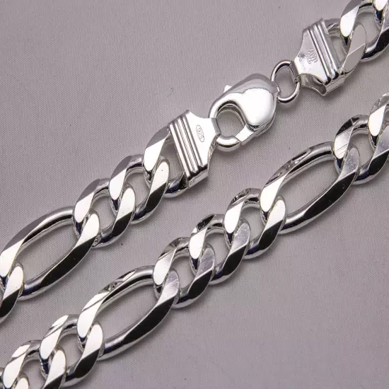 .925 Sterling Silver Figaro Link Chain Necklace 1mm-17mm Sz 16"-36"