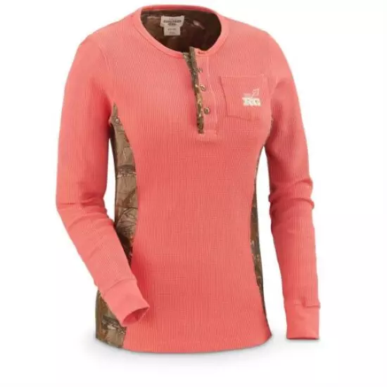 REALTREE GIRL "EMMA" THERMAL HENLEY LONG SLEEVE SHIRT-3 COLORS TO CHOOSE! Camo!