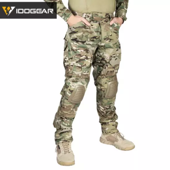 IDOGEAR Combat Pants Mens W/ Knee Pads Camo Airsoft Military Army Trousers Camo