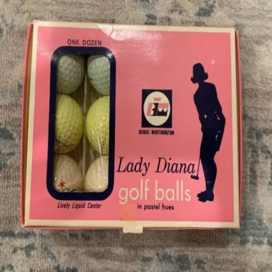 Vintage Burke-Worthington Lady Diana Pastel Golf Balls Box Sealed NOS Dozen