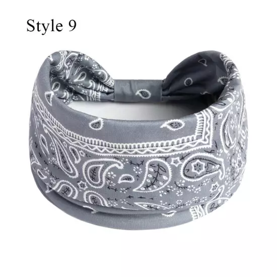 Women Boho Flower Print Wide Headband Vintage Knot Elastic Turban Headwrap *