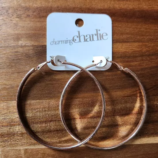 Large Hoop Earrings Charming Charlie Goldtone Sparkles Pierced Ear Jewelry