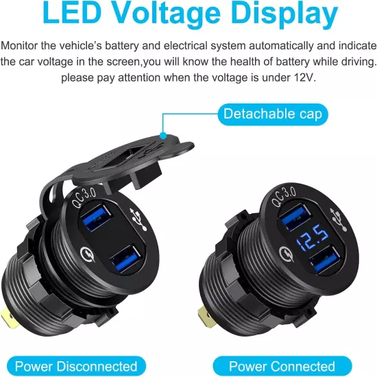 Quick Charge 3.0 Dual USB Charger Socket,Aluminum Power Outlet Fast Charge,With 
