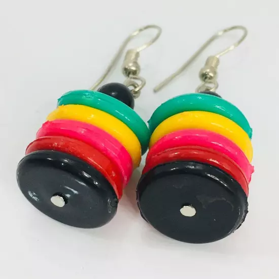 Vintage Rainbow Beaded Earrings Dangle Pierced Ear Disc Beads