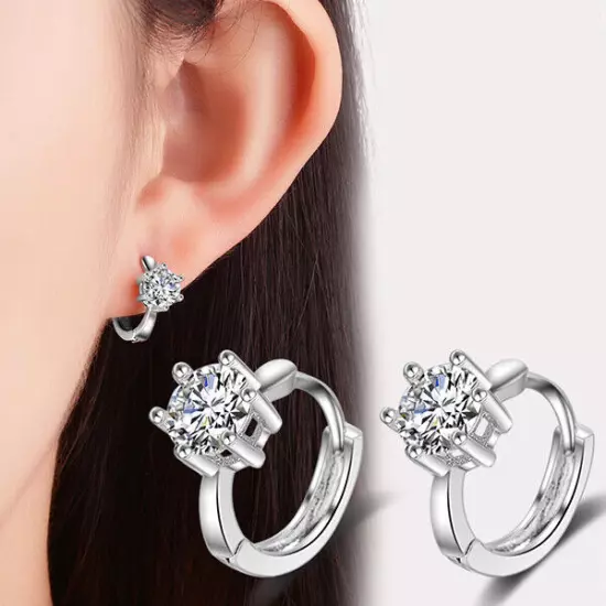 925 Silver Crystal Huggie Earrings For Womens Jewelry Accessories Wedding Bridal