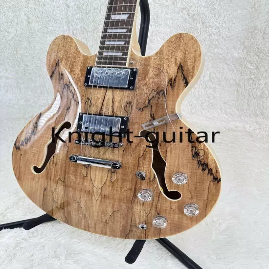 Factory Made Natural ES-335 Semi-Hollow Electric Guitar Chrome Part Maple Neck