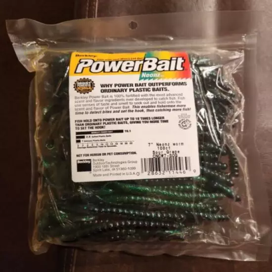 100 Count Berkley Soft Fishing PowerBait 7" Power Worms Sour Grape