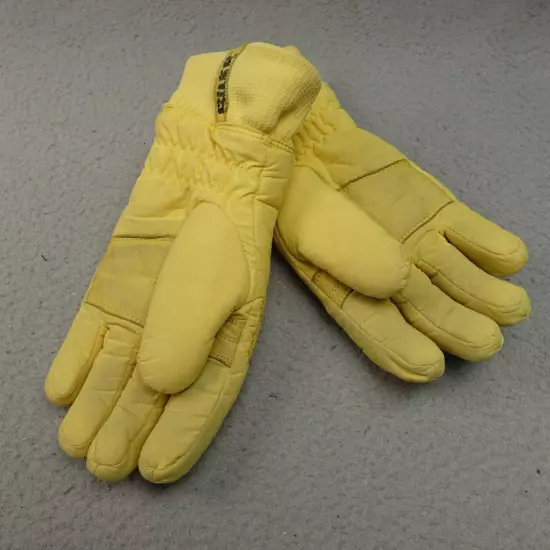 Vintage Hotfingers Gloves Wells Lamont Womens L Yellow Snow Ski Leather Nylon