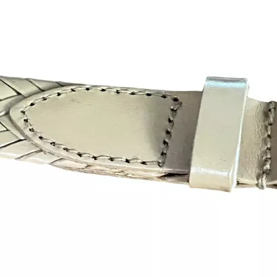 Talbots Womens Beige 1" Woven Genuine Leather Belt & Buckle Adjustable sz XL