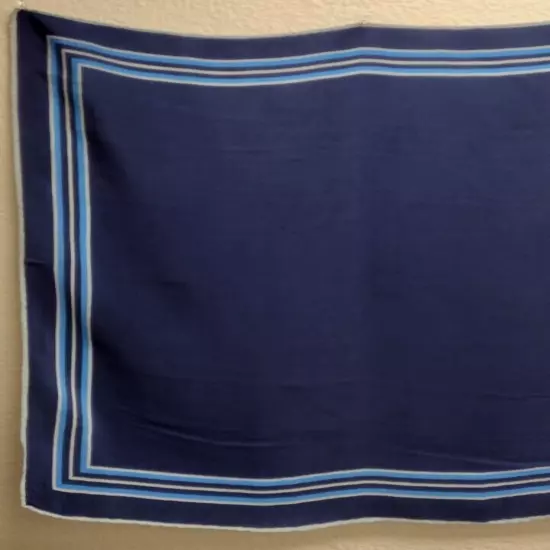 ADOLFO SCARF FINE SILK NAVY Baby BLUE STRIPED VINTAGE 80s MENS Silk HANDKERCHIEF