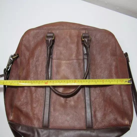 Fossil Brown Cowhide Pebbled Leather Messenger Laptop book Bag w/ Shoulder Strap