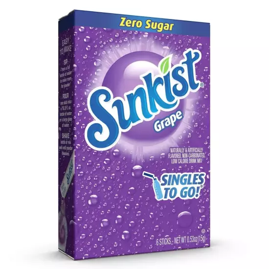 Sunkist Soda Singles To Go Drink Mix Grape 12 Boxes with 6 Packets Each - 72 ...