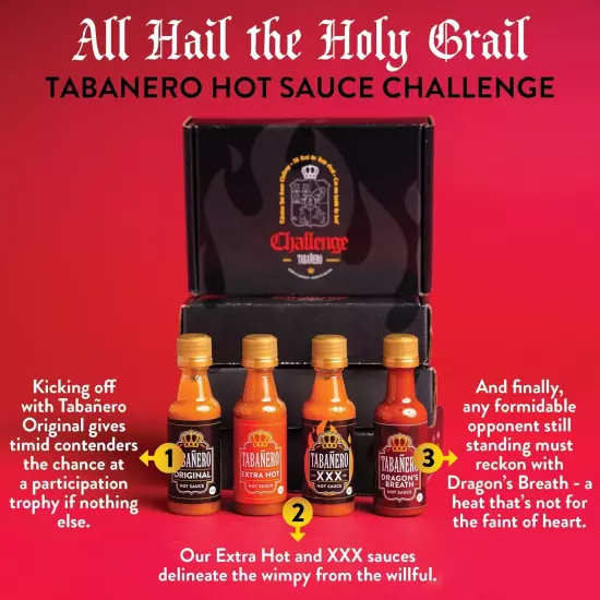 Mini Hot Sauce Challenge Box by Tabañero, Original, Extra Hot, XXX &... 