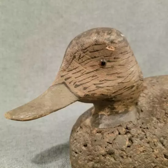 Vintage Cork Hand Painted Duck Decoy with Glass Eyes