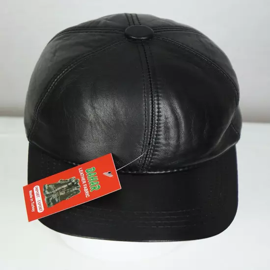 New 100% Genuine Real Lambskin Black Leather Baseball Cap Hat Sports Visor NWT