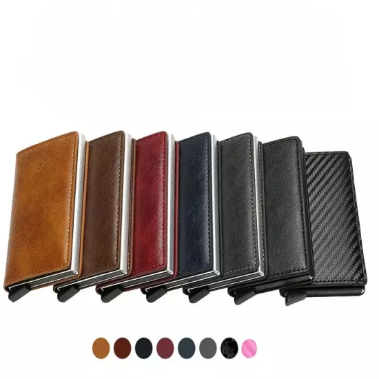 RFID Blocking LEATHER CARBON FIBER Mens Wallet Purse Slim ID Credit Card Holder