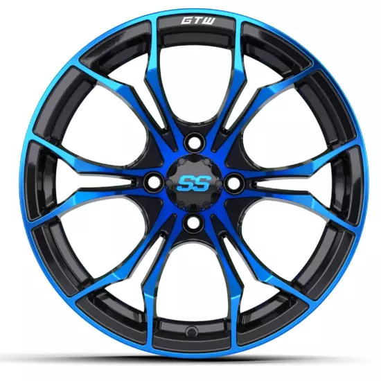 Golf Cart GTW 15x7 Black w/ Blue Spyder Wheel | 3:4 Offset 4/4 Pattern