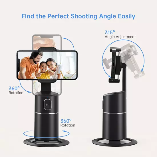 Auto Face Tracking Phone Holder, No App Required, 360° Rotation Face Body Phone 