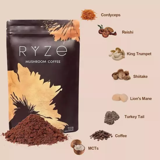 NEW RYZE MUSHROOM COFFEE ORGANIC 30 SERVINGS BAG FAST FREE DELIVERY-