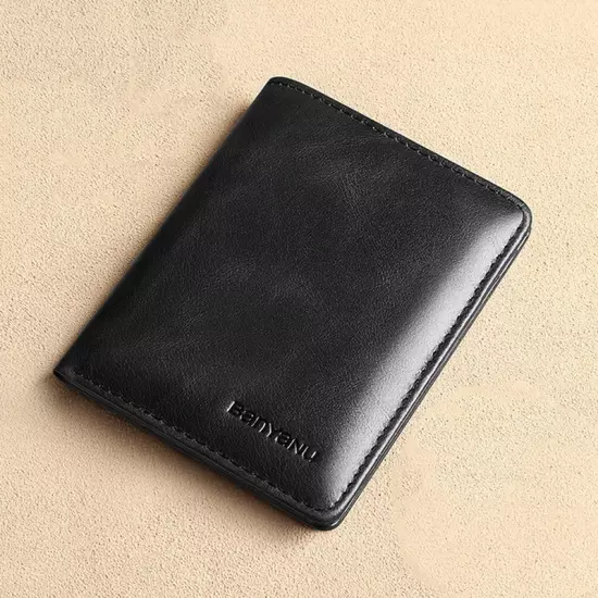 Genuine Leather Rfid Wallet, Slim Minimalist Wallets Black ID Credit Card Holder