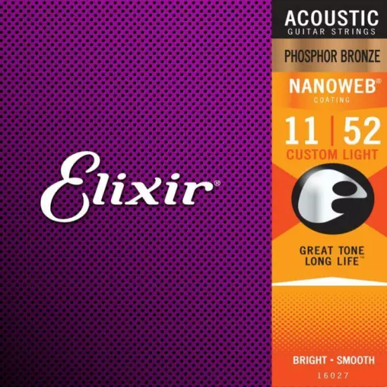 *3 SETS ELIXIR 16027 NANOWEB ACOUSTIC GUITAR STRINGS LIGHT 11-52 PHOSPHOR BRONZE