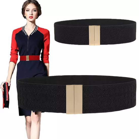 Ladies Stretch Waist Belt Metal Buckle Wide Elastic Dress Corset Cinch Waistband