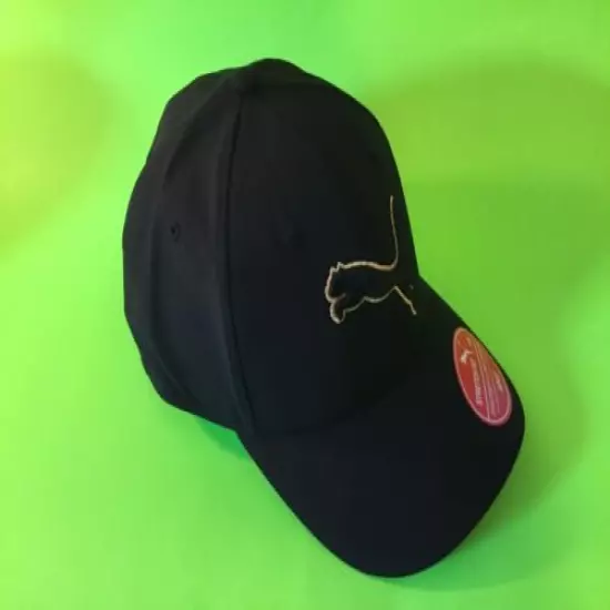 New PUMA Stretch Fit Adult Snapback Hat Sz L/XL Black w/Gold