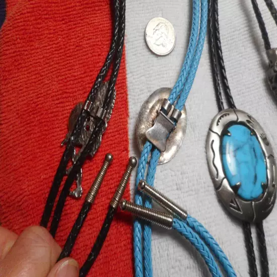 Bolo Ties LOT of 7 Faux Turquoise Southwest STyles Bear claw Concho Silver Tone