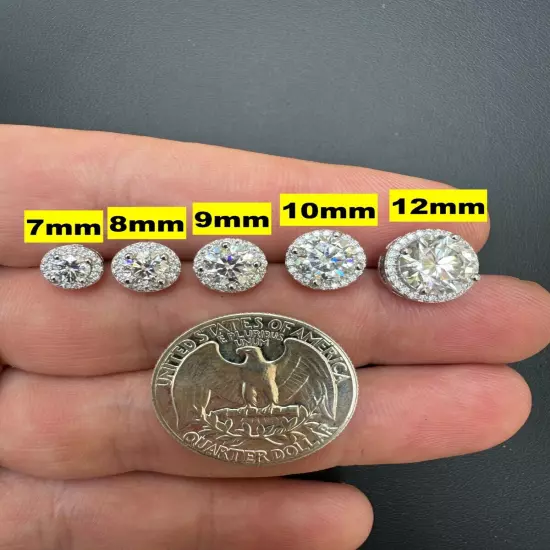 Real Moissanite Halo Stud Earrings 925 Silver Hip Hop Mens Ladies - Pass Tester