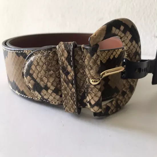 WOMEN'S LAUREN RALPH LAUREN FAUX SNAKE BROWN/MULTI COW LEATHER BELT LARGE NWT