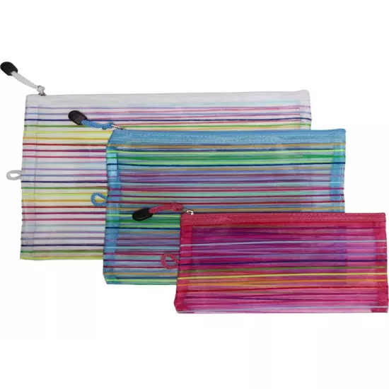 G-Force Striped Packing Bags Set Of 3 Mesh Travel Pouches