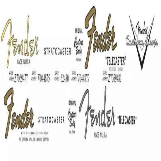 2 Fender Stratocaster 2 Fender Telecaster Headstock Decals + 1 CS Decal - 4 sets