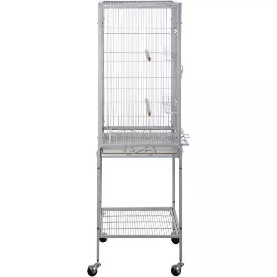 53" Parakeet Bird Cage Parrot Flight Cage Wrought Iron Rolling Stand White/Black