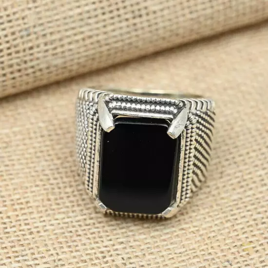 Black Onyx Ring 925 Sterling Silver Men's Statement Anniversary Ring Al Size B56