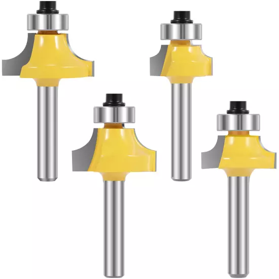 4Pcs 1/4" Shank Roundover Router Bit Set Corner Edging Router Bit Woodworkingφ