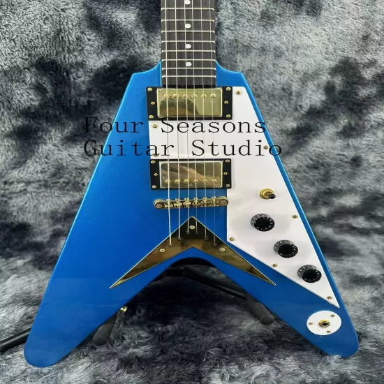 Blue Solid Body Custom Special Shape Electric Guitar 2H Pickups Fixed Bridge