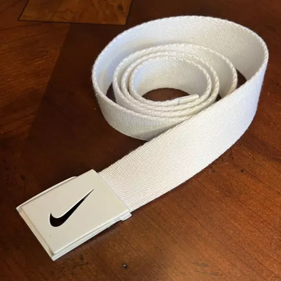 Nike Golf Web Belt White Mens 36” White Buckle Bottle Opener 1 1/2" Fabric