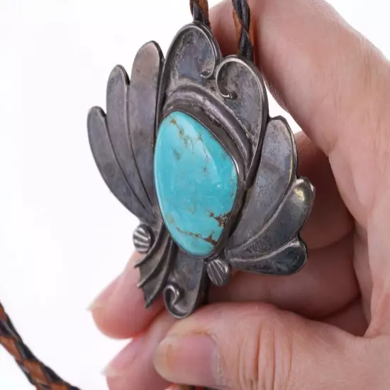 Vintage Navajo Sterling and turquoise bolo tie b