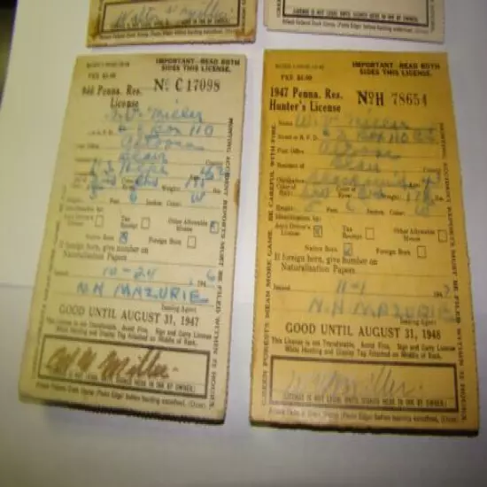 SPORTSMEN'S FISHING 1947, 48, 49. 51, TRAPPING HUNTING LOT LICENSE Altoona, Pa