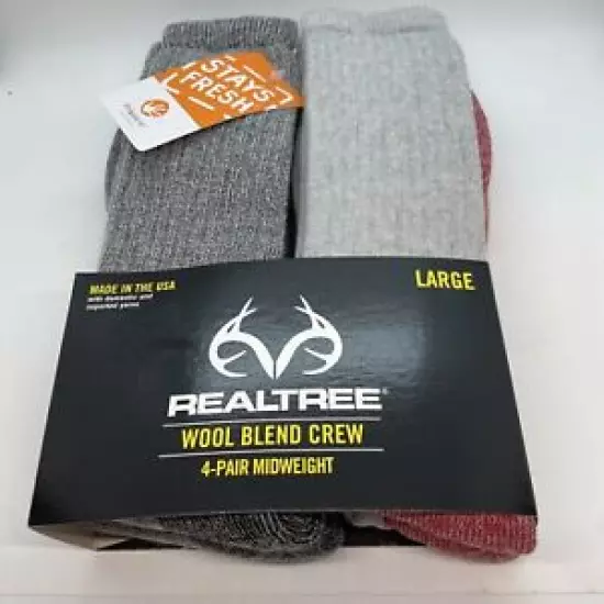 Realtree Wool Blend Crew Boot Socks 4 Pair Pack Men Women Large Odor Protection