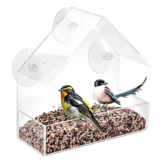 Clear Glass Window Hanging Bird Feeder House Table Seed Peanut Hotel Suction