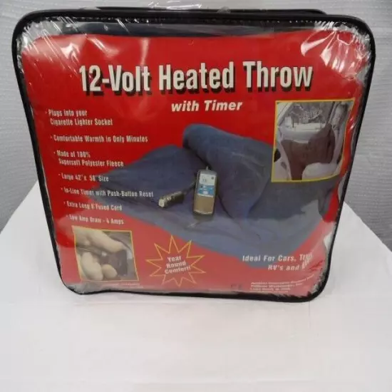 Trillium 12 Volt Heated Throw w/Timer Black Fleece 42" x 52" NEW