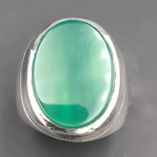 Men's Green Yemeni Aqeeq Ring - Unheated, Natural Yamani Hakik, Real Agate Stone