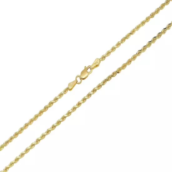 10K Yellow Gold 1mm-5mm Diamond Cut Solid Rope Chain Pendant Necklace 16"- 30"