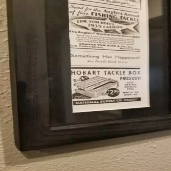 1935 Original Framed FISHING Ad - HEDDON, BEN GALLINGER'S, HOBART, EDW. VOM HOFE