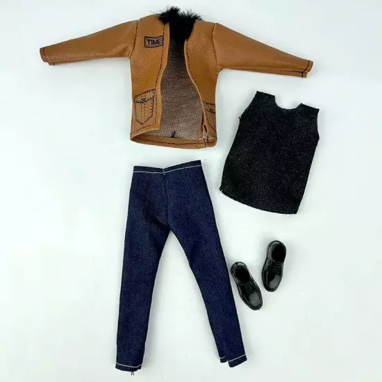 1set 1/6 Male Doll Clothes Brown Leather Coat Black Pants Shoes For 12" Doll Boy