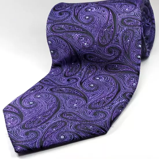 RALPH LAUREN CHAPS Handmade 100% Silk Tie Men's Purple Black Paisley Necktie NEW