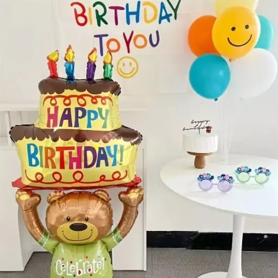 1 Pcs Bear Holding Cake Aluminum Film Balloon,perfect For Parties NO Helium! 