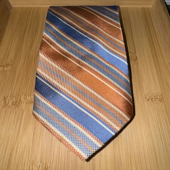 Croft & Barrow Blue Orange Striped Silk Tie - 60L 3.75W